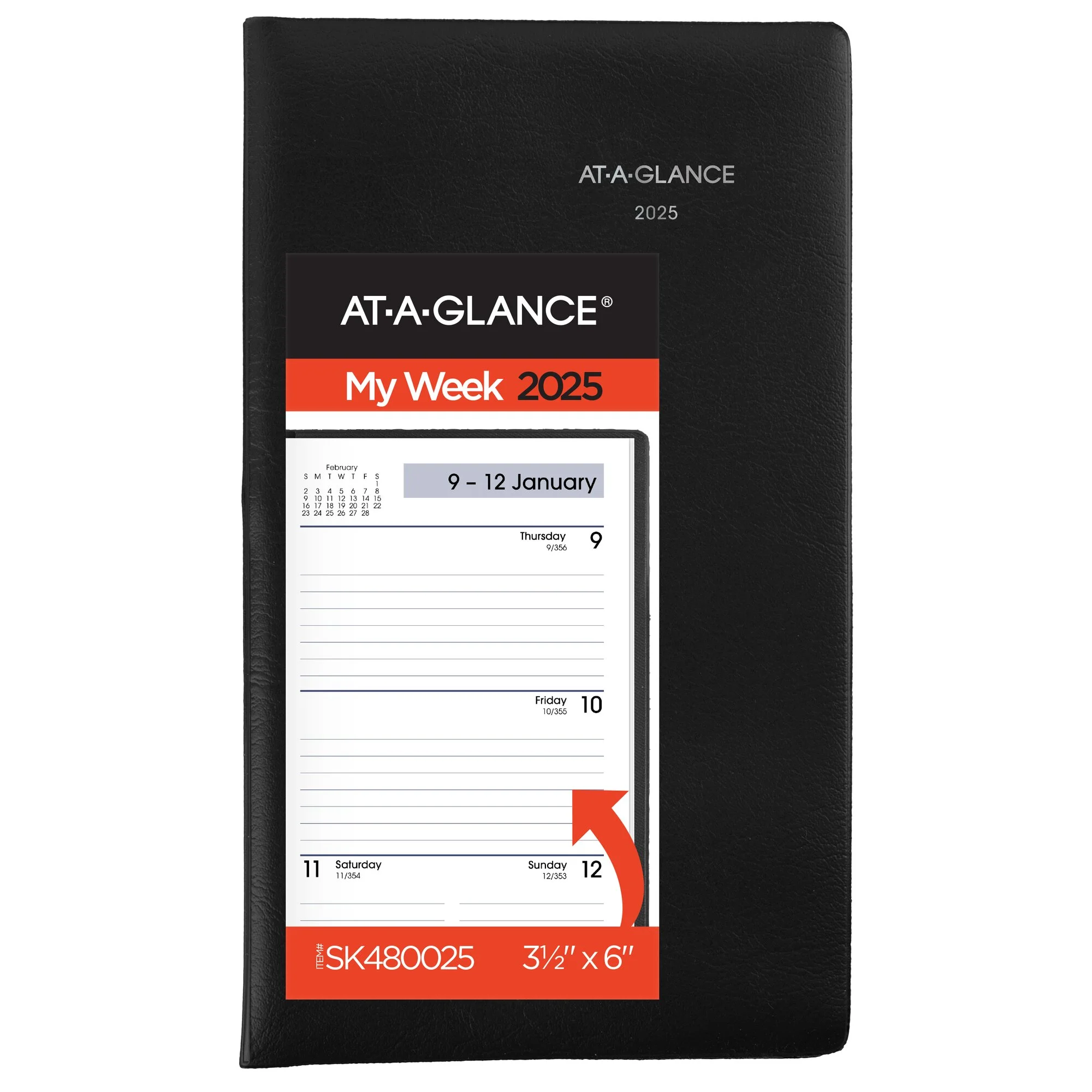 AT-A-GLANCE DayMinder 2025 Weekly Planner Black Pocket 3 12 x 6 - Weekly