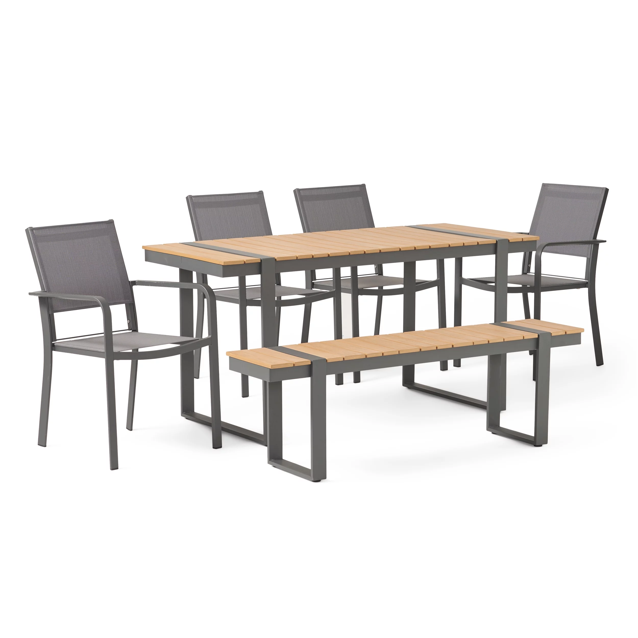 Stilwell Aluminum Outdoor 6-Piece Dining Set, Natural, Gray, and Dark Gray