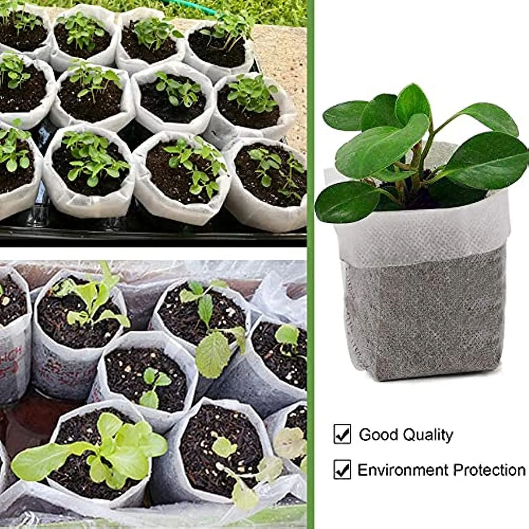 Seedling Plant Grow Bags, Biodegradable Non-Woven Nursery Fabric Seeding Starting Fiber Soil Transplant Pouches, Home Garden Supply - 12 x15 cm (Pack of 40 Pcs)