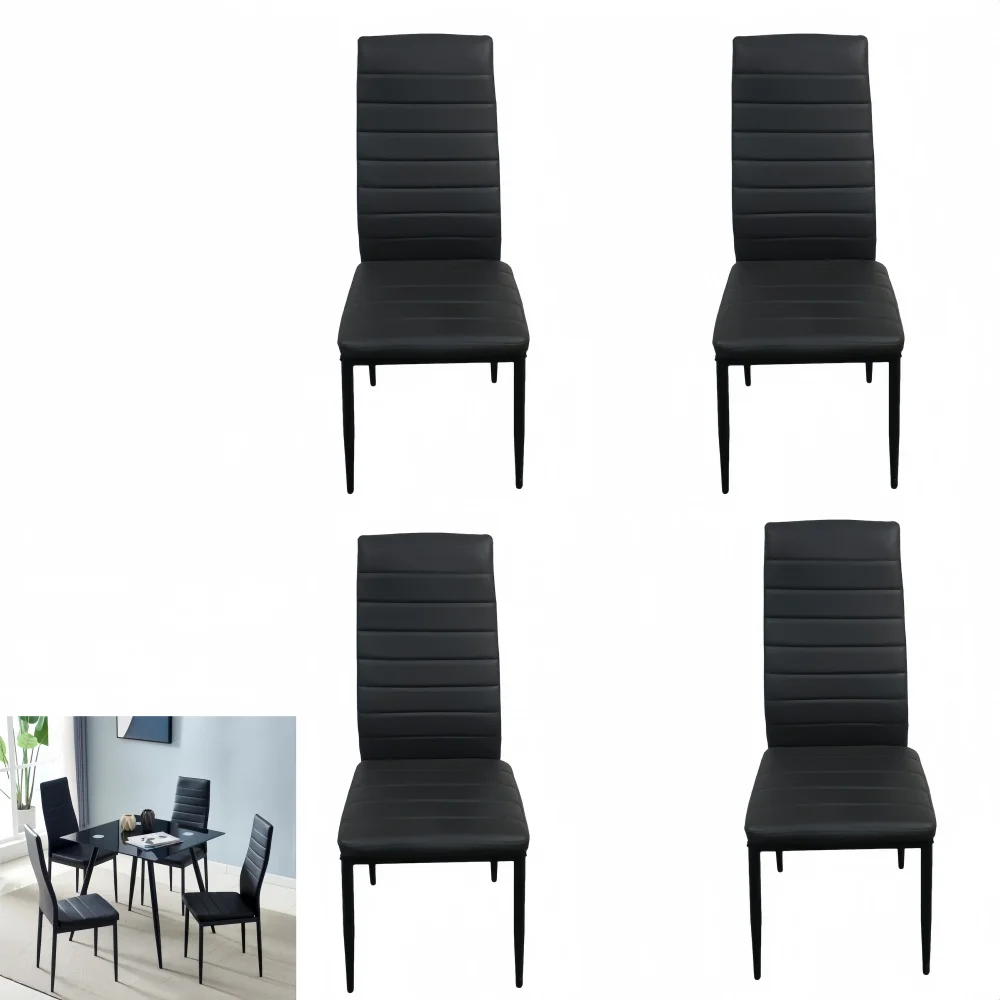 YAHAOLHGD Dining Chairs Elegant Stripping Texture High Backrest 4pcs Black