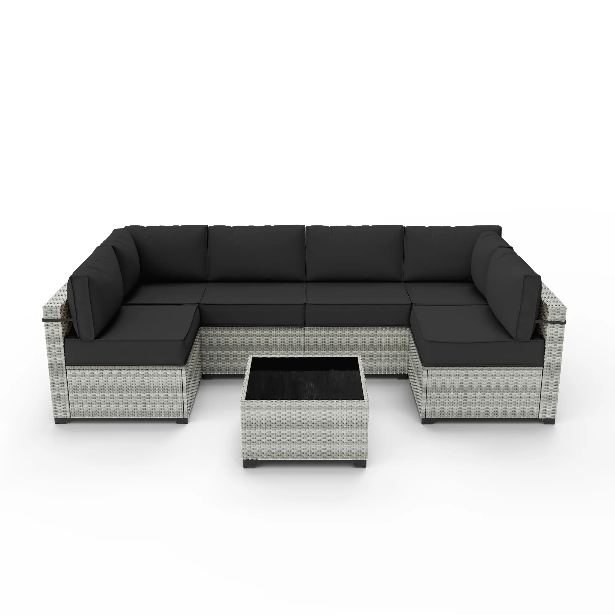 Snubbull 7 Pieces Outdoor Patio Furniture Set, PE Rattan Wicker Patio Conversation Set with 5'' Thickened Cushions and 1 Tempered Glass Table and Cushion Covers, Black