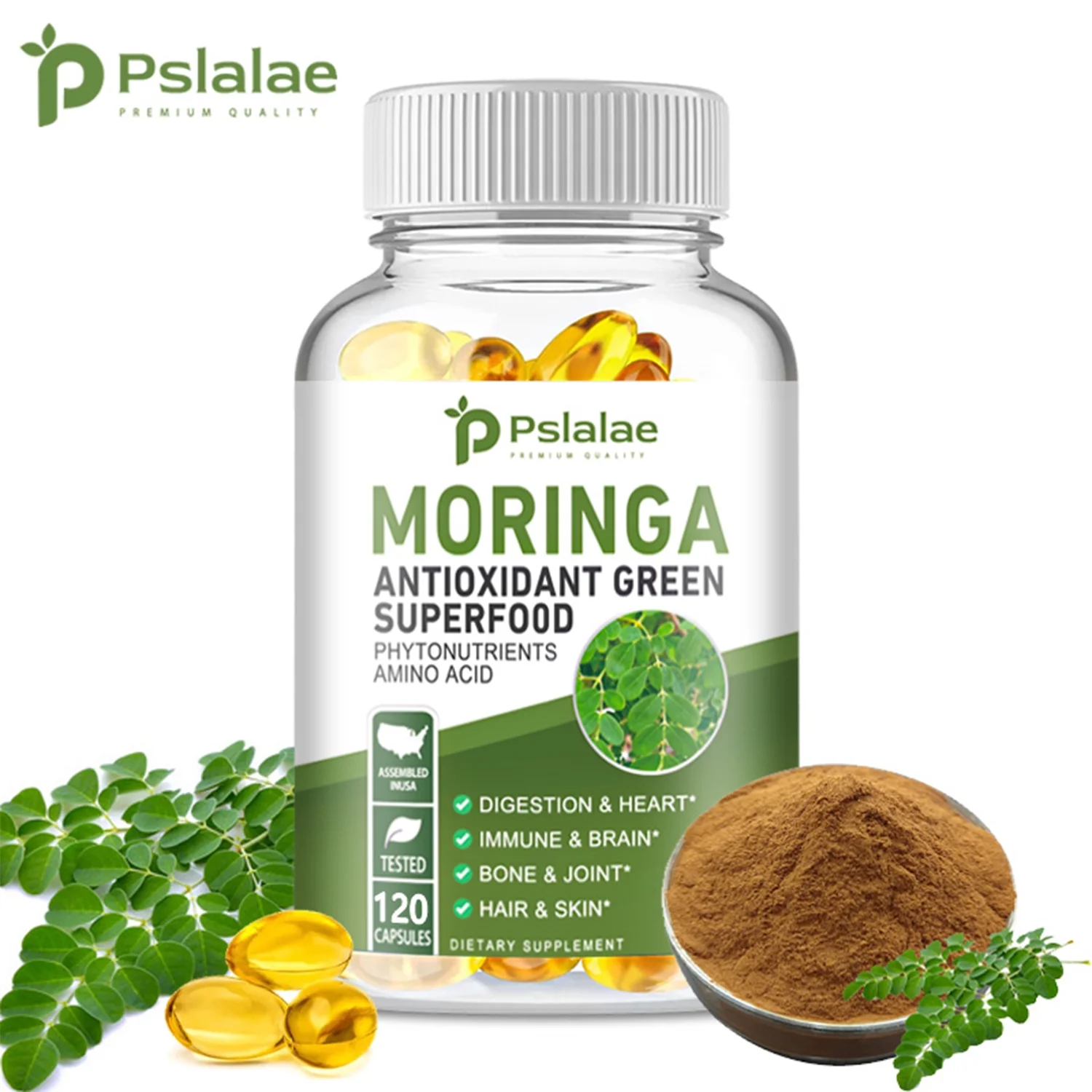 Pslalae Moringa Capsules 1000mg -Promote Metabolism, Energy, Digestion &Immune Support(30/60/120pcs)