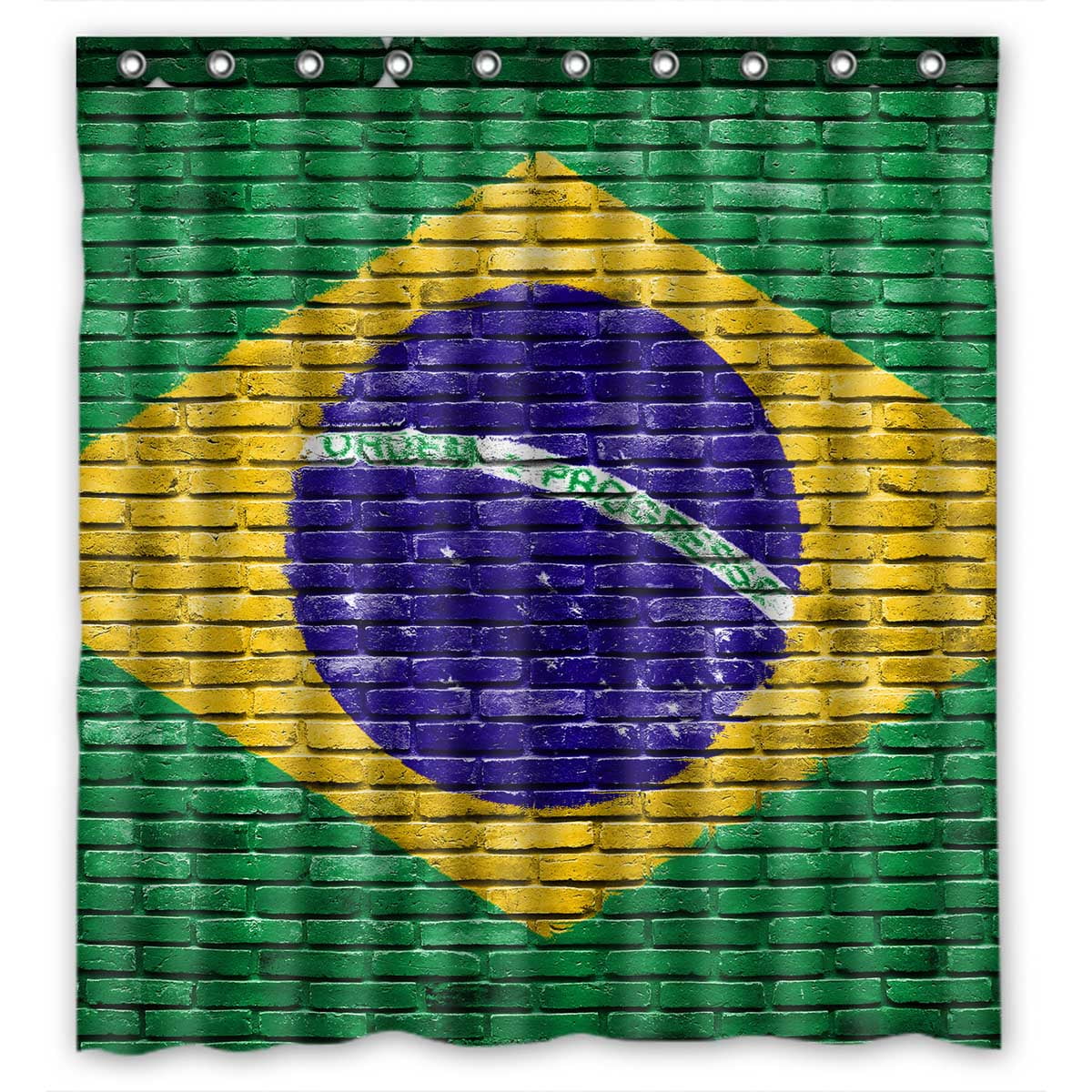 PKQWTM Brazil Flag Painted On Old Brick Wall Texture WaterProof Polyester Fabric Shower Curtain Size 66x72 Inches