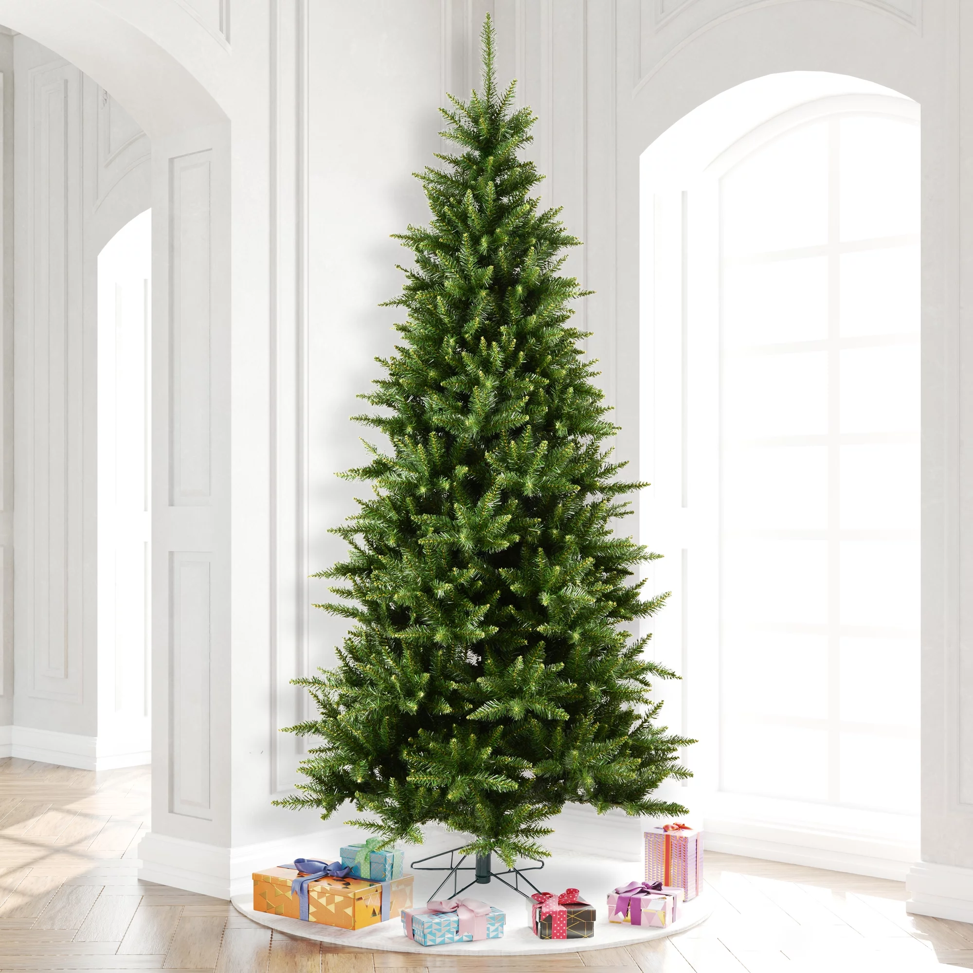 Vickerman 12' Camdon Fir Slim Artificial Christmas Tree, Unlit - Faux Slim Christmas Tree - Seasonal Indoor Home Decor