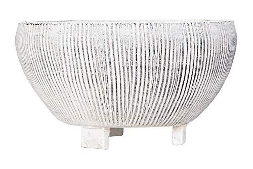 Small Distressed Cream Footed Terracotta Planter with Fluted Texture