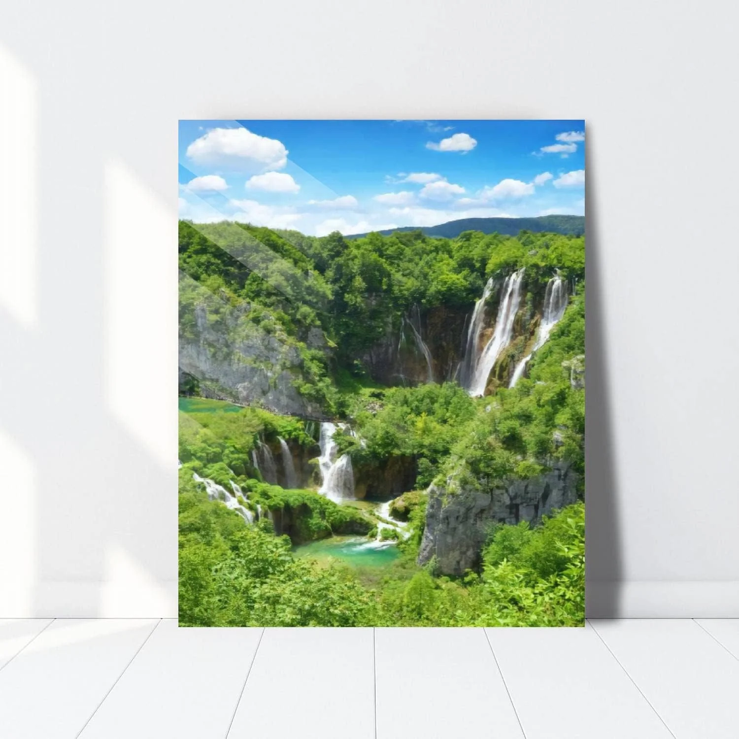 HelloGlass Tempered Glass Wall Art Decor Waterfalls in Plitvice Lakes National Park Croatia Prints On Glass Paingting Picture Modern Artworks For Living Room Bedroom Office 12x8inch