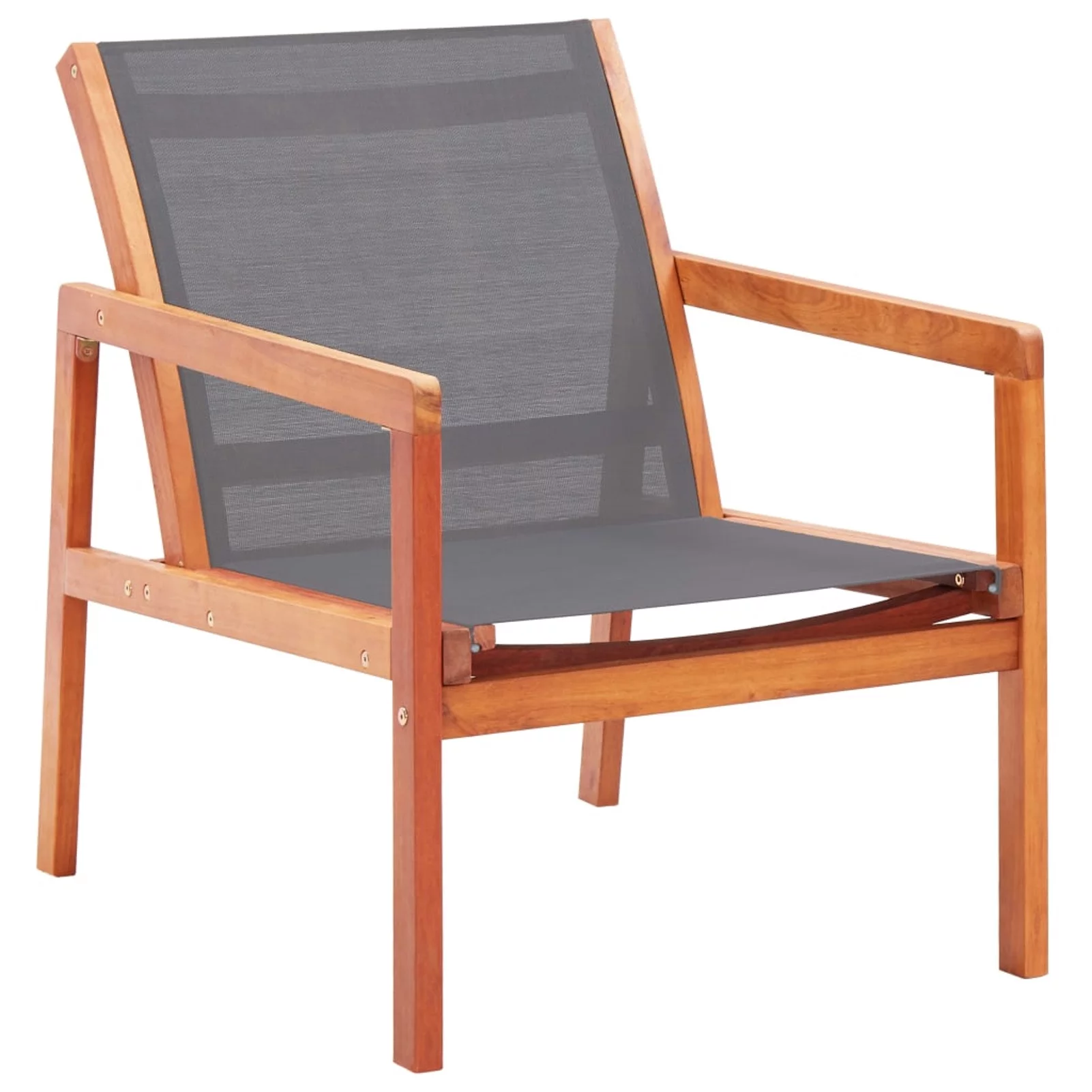 Dcenta Patio  Chair Eucalyptus Wood and Gray Textilene Garden Chairs for Balcony, Backyard,  Indoor Furniture 23.6 x 32.9 x 30.5 Inches (W x D x H)