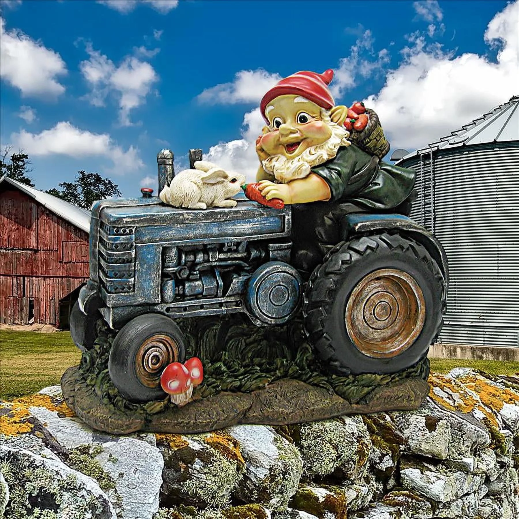 Design Toscano Bunny on Board the Tractor, Garden Gnome Statue