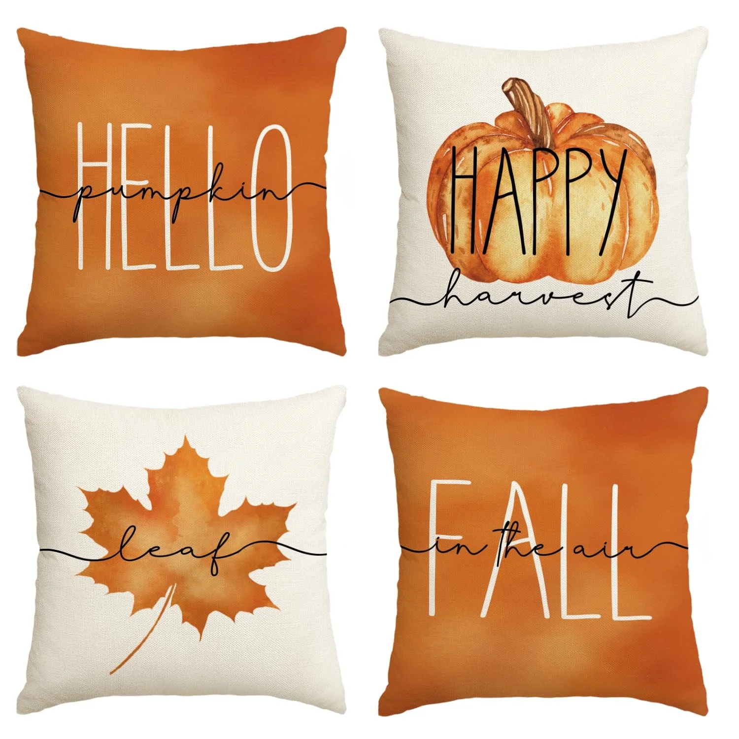 Smile Fall Throw Pillow Covers 18 x 18 Set of 4 Maple Leaf Hello Pumpkin Blue