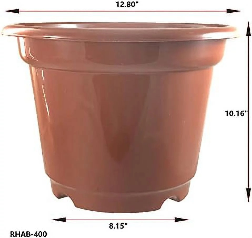 RHAB400, 6 Sets / 5.5 Trade-Gallon Brick Red Plastic Pots With Tray/ For Flower, Succulent Plants Nursery In The Garden Indoor Outdoor, Diameter 12 Inches-13 Inches