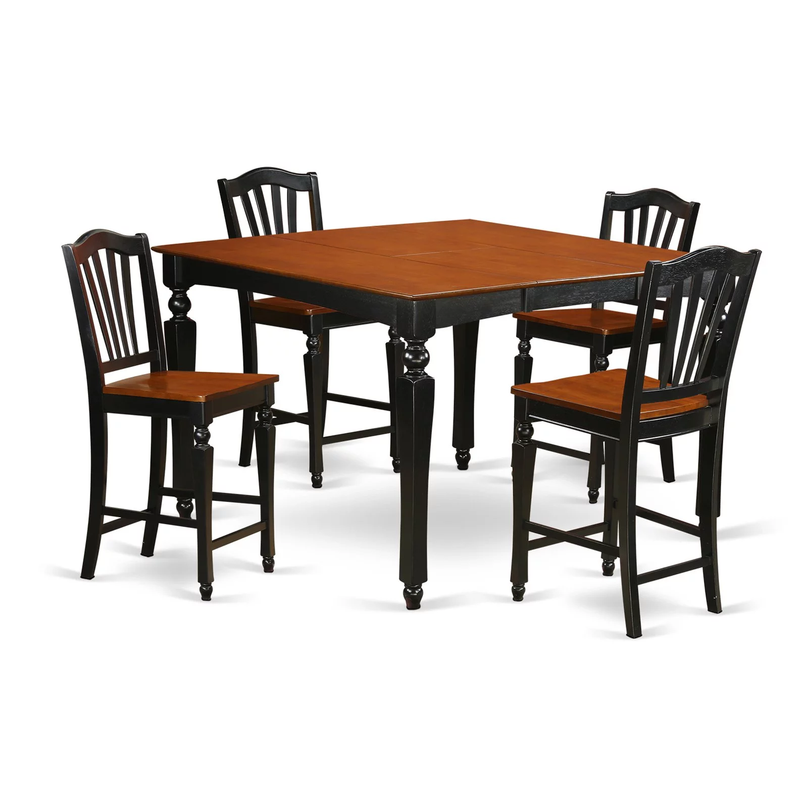 Counter Height Set- Square Gathering Table And 4 Counter Height Chairs-Finish:Black & Cherry,Number of Items:5,Shape:Square,Style:Leather Seat