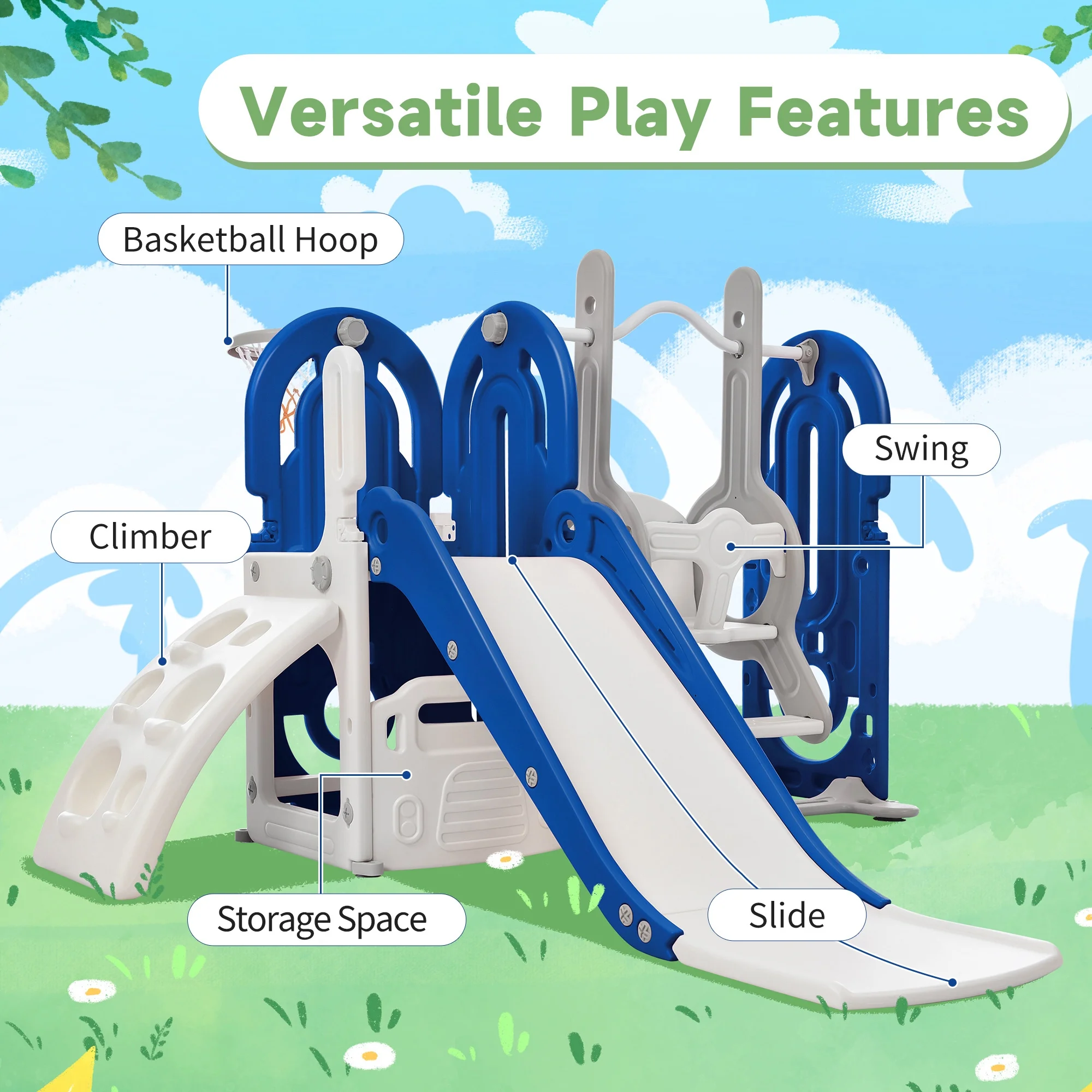 Versatile Toddler Playset with Slide, Swing, and Basketball Hoop - Inspire Active Play