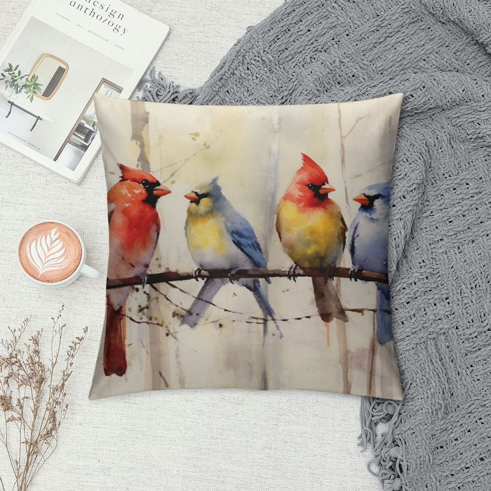 JEUXUS  Watercolor Birds Decorative Lumbar Pillow Covers Lovely Birds Rest on Wire Cushion Cover Spring Home Decor