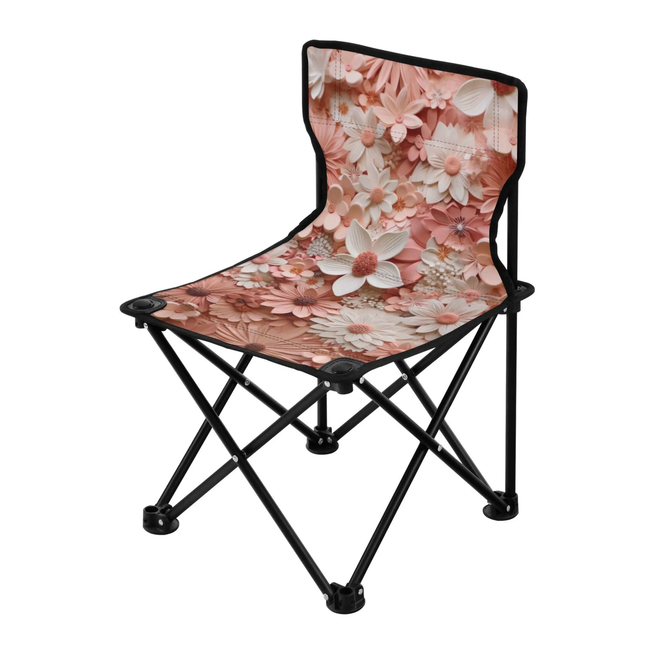 Pink Flowers Portable Camping Chair Outdoor Folding Beach Chair Fishing Chair Lawn Chair with Carry Bag Support to 220LBS