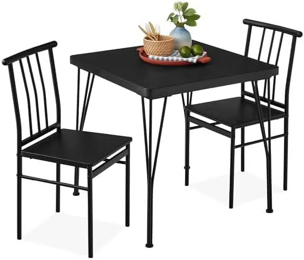 AEFRGHS 3-Piece Dining Set Modern Dining Table Set  Metal and Wood Square Dining Table for Kitchen  Dining Room  Dinette  Breakfast Nook w/ 2 Chairs - Black