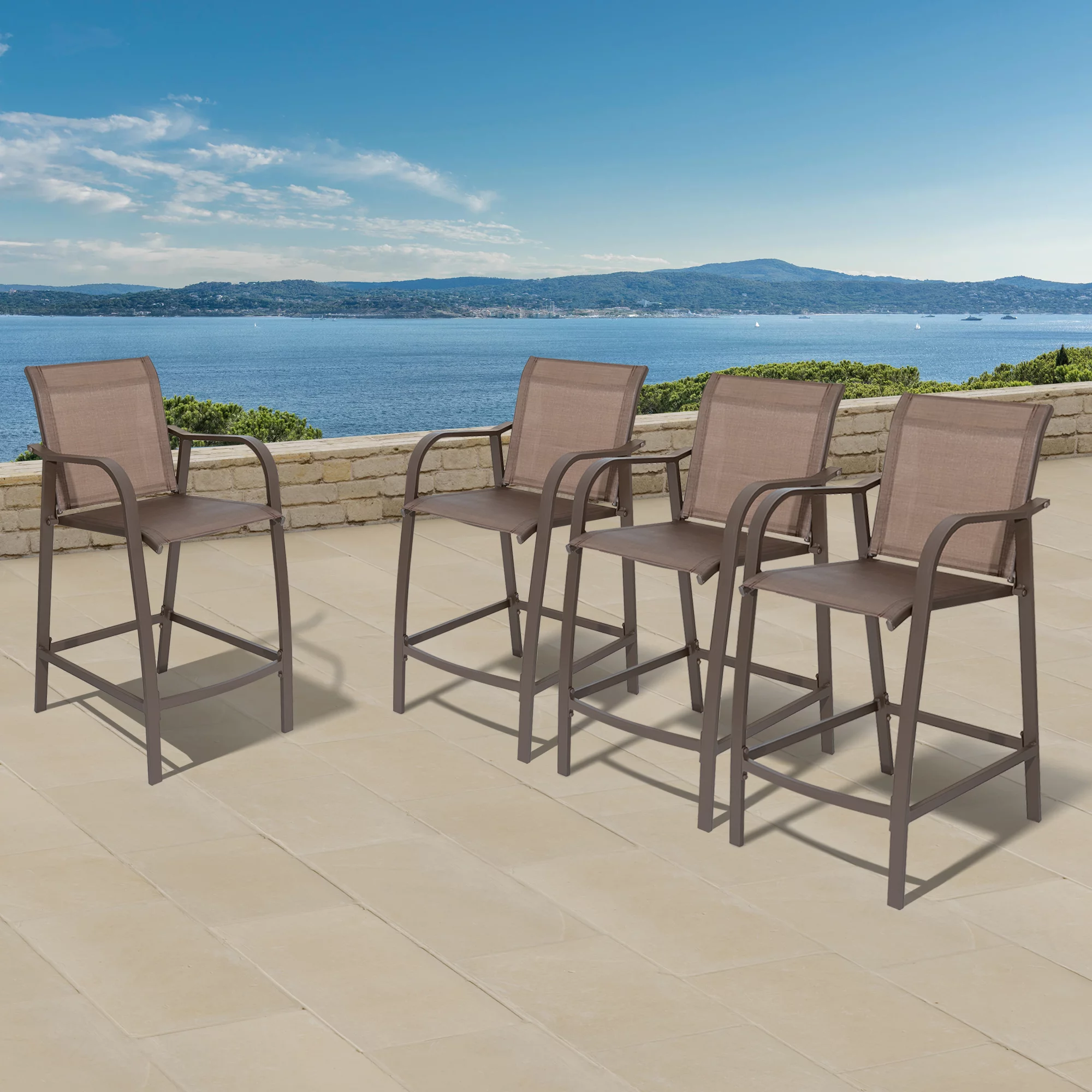 Pellebant Set of 2 Outdoor Counter Height Bar Stools Aluminum Patio Bar Chairs,Brown