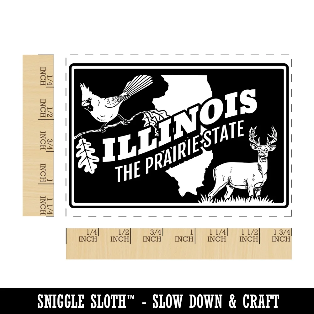 Illinois Prairie Cardinal White-tailed Deer Oak United States Rectangle Rubber Stamp Stamping Scrapbooking Crafting - Small 1.7in