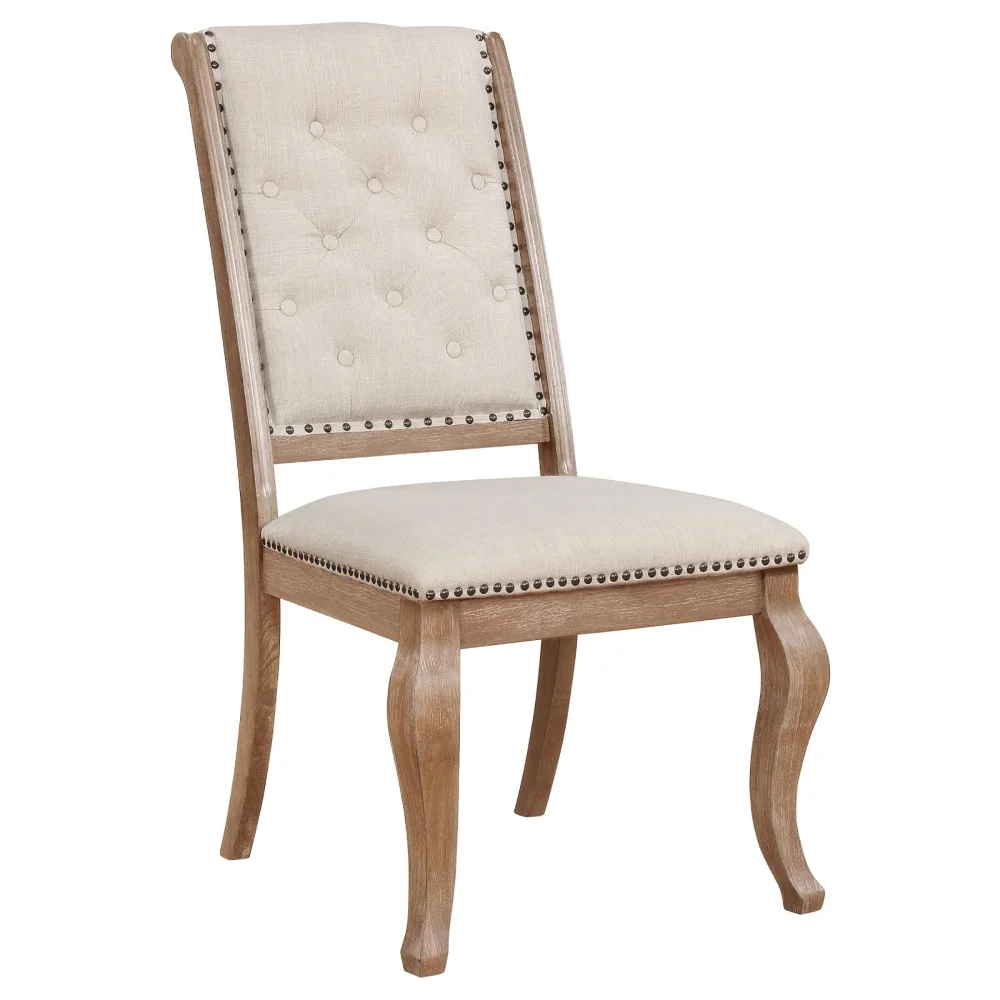 DeeHome Fremont Cream and Barley Brown Tufted Back Dining Chair (Set of 2)