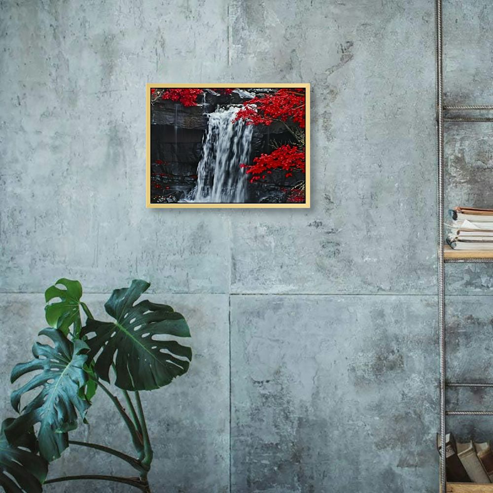 Red Waterfall Canvas Wall Art Decor Vertical Decorative Prints Forest Landscape Picture for Living Room Kitchen Bedroom Office Home Decor Gift