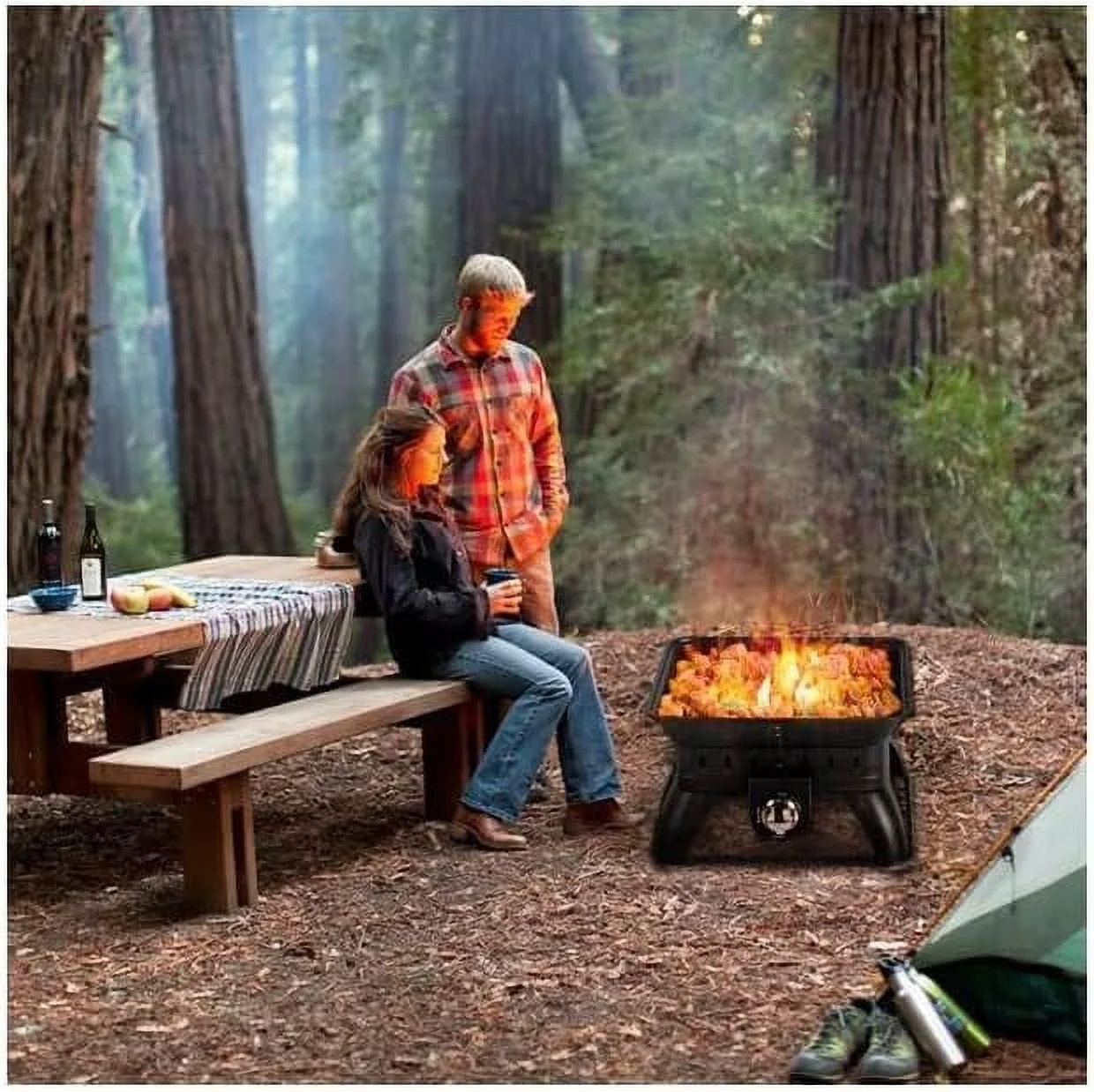 Square Portable Propane Fire Pit 14.6 in. H x 18.7 in. W x 18.7 in. D Porcelain/Steel