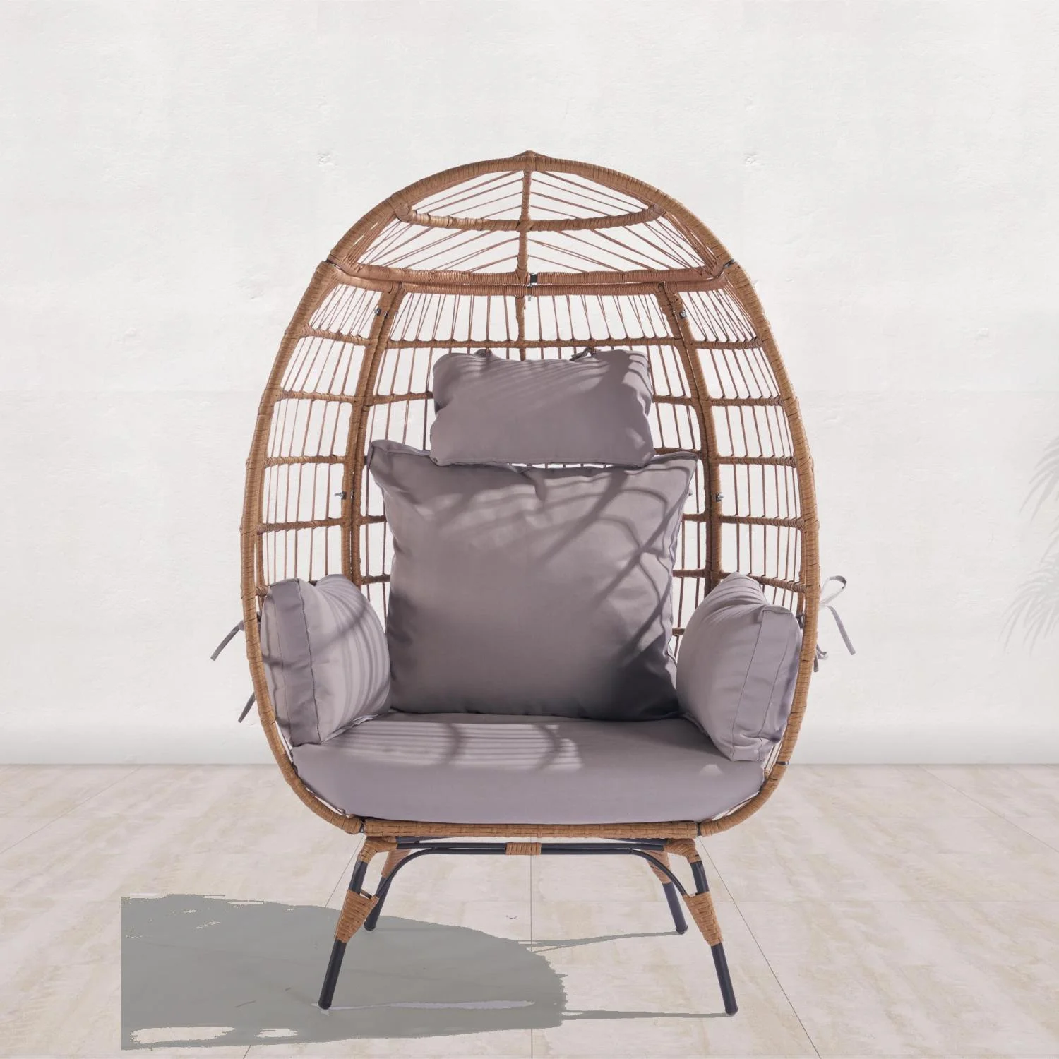 TQJKLFDY Wicker Egg Chair  Oversized Indoor Outdoor Lounger for Patio  Backyard  Living Room w/ 5 Cushions  Steel Frame  - Light Blue