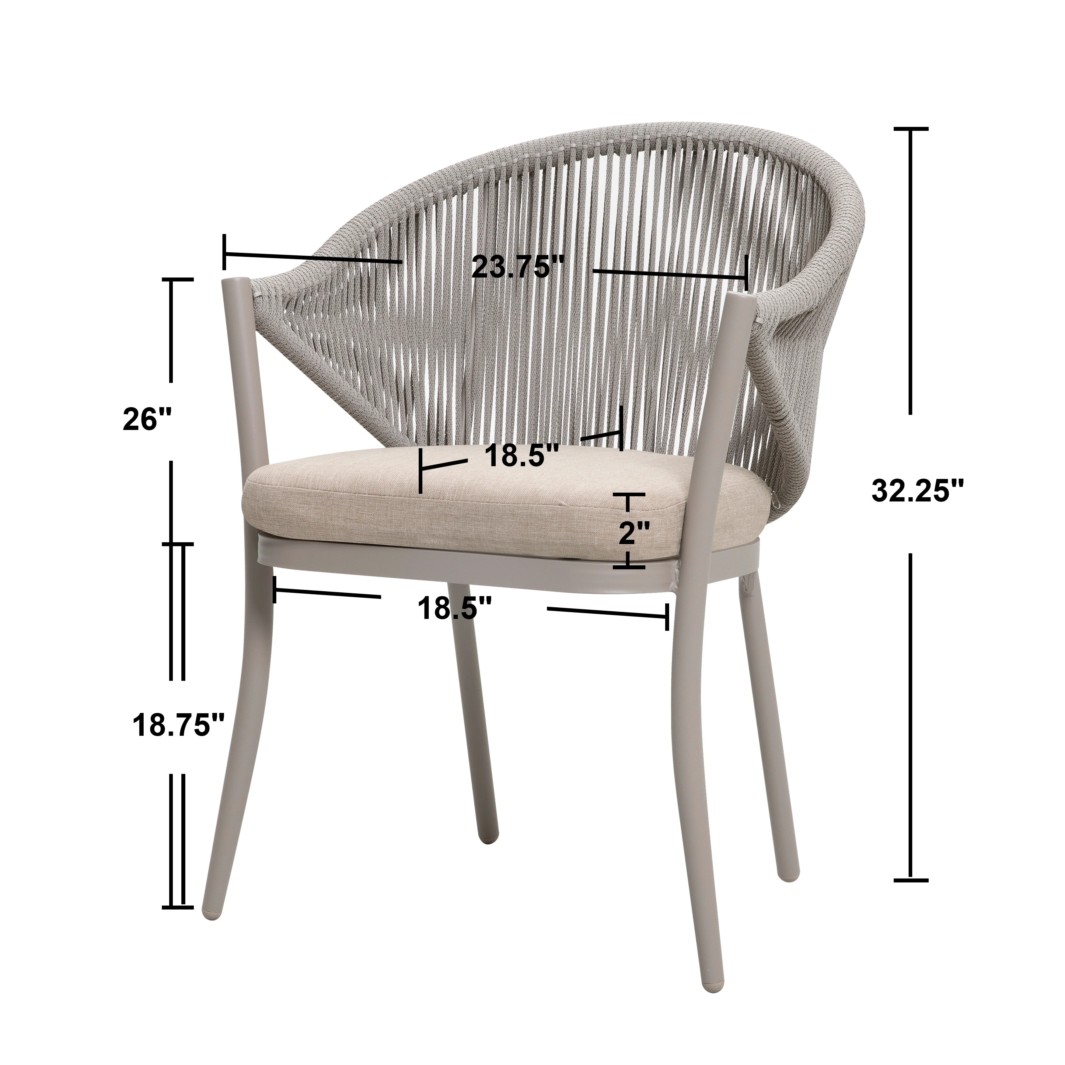 Nuu Garden  6pcs Rope Alumium Dinging Chairs - Taupe