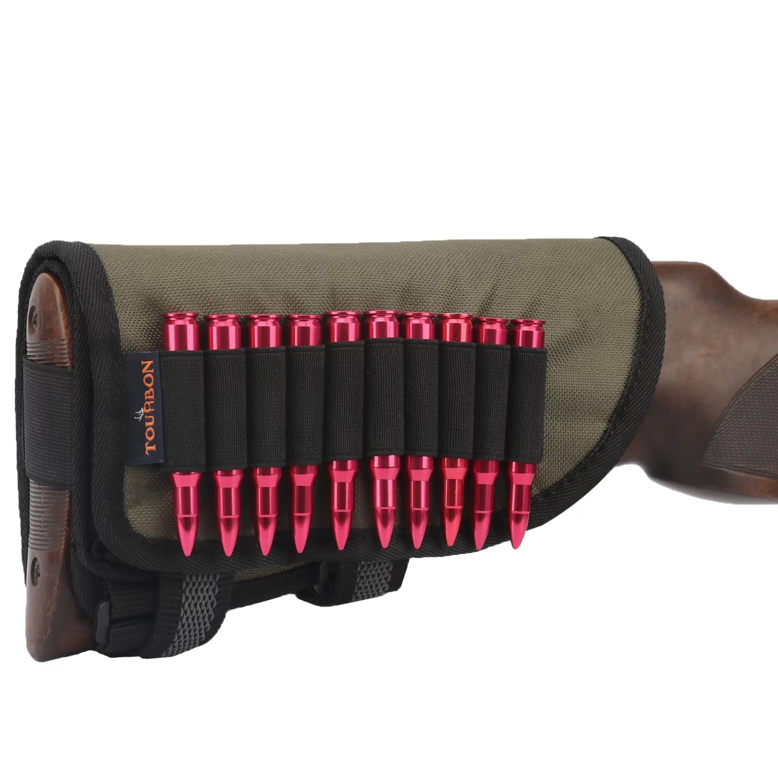 TOURBON Rifle Cheek Weld Riser Rest Comb Raiser with Ammo Holder Shooting Nylon Neoprene-Green/Black