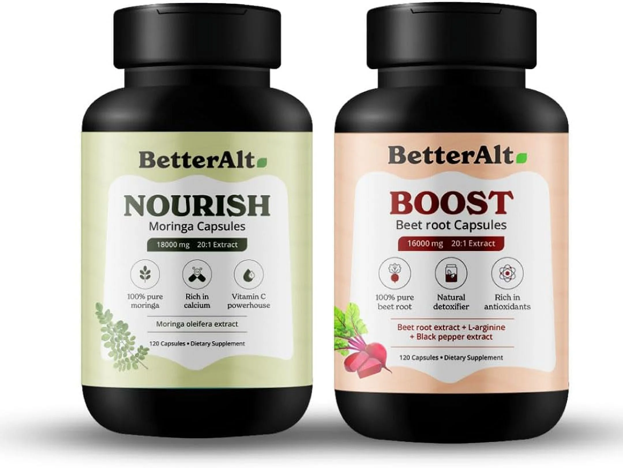 Better Alt Beetroot Capsules & Moringa Capsules Bundle (240 Capsules)| Rich in Antioxidant & Vitamins| Non GMO & Vegan