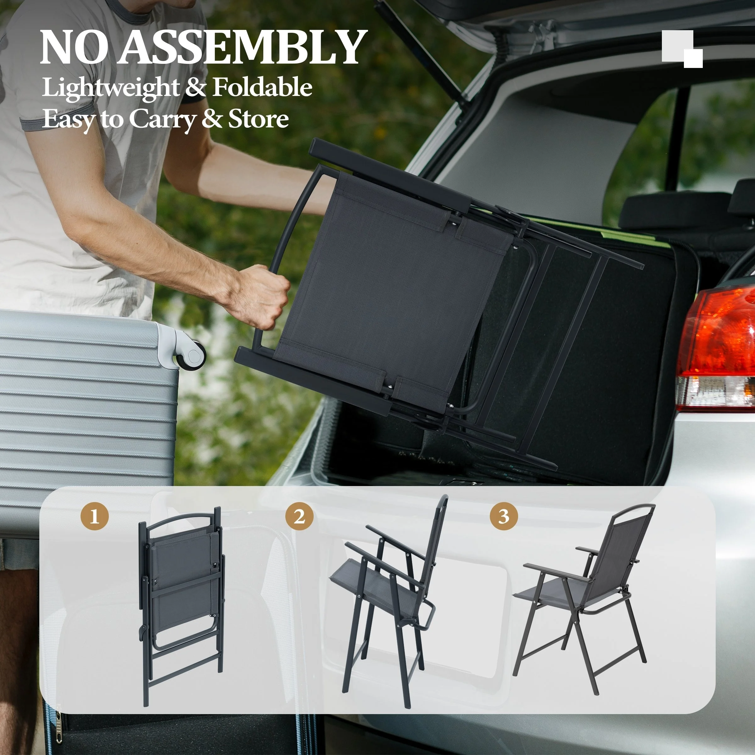 Crestlive Products Set of 4 Patio Folding Chairs 4-Pack Dining Chairs Grey