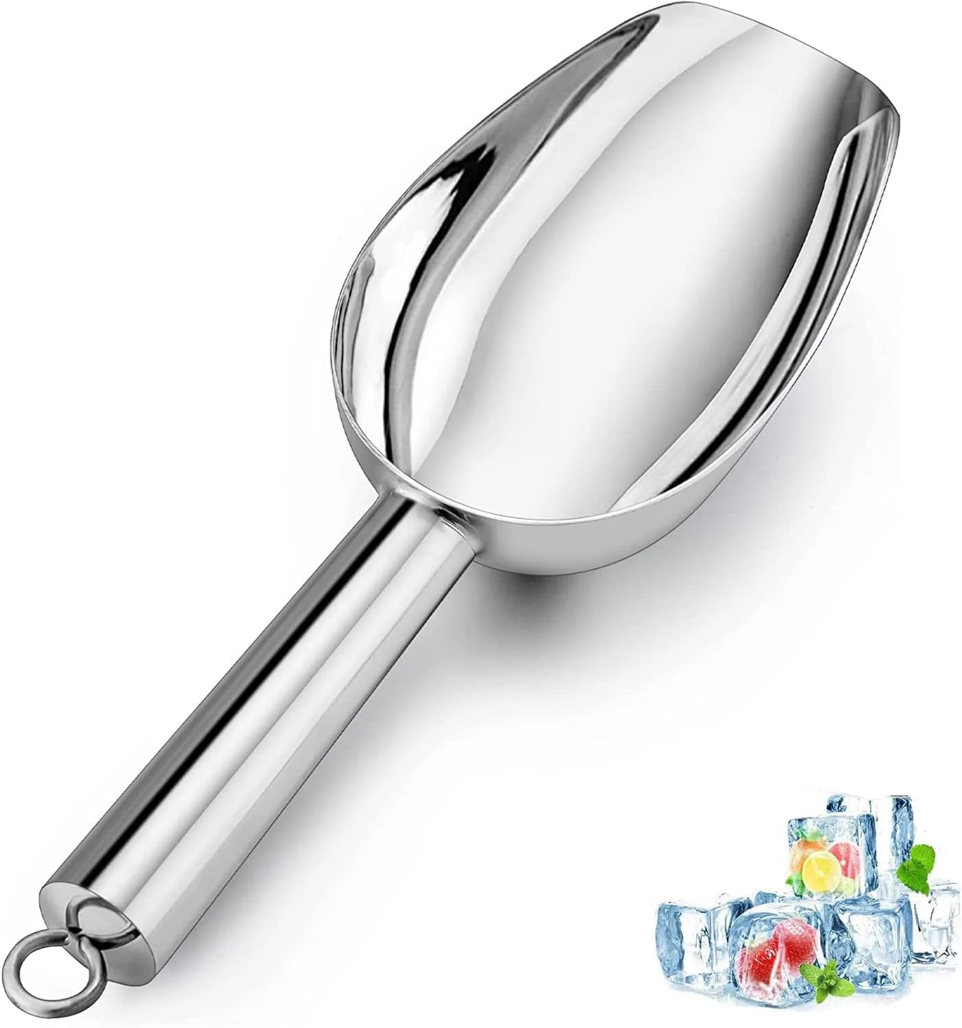 YHRY 8 OZ Stainless Steel Ice Scooper, Utility Metal Scoop Stainless Steel, U Shaped Shovel Head, Small Metal Food Candy Scoop, Rustproof And Durable, For Kitchen Bar Party Wedding, Dishwasher Safe