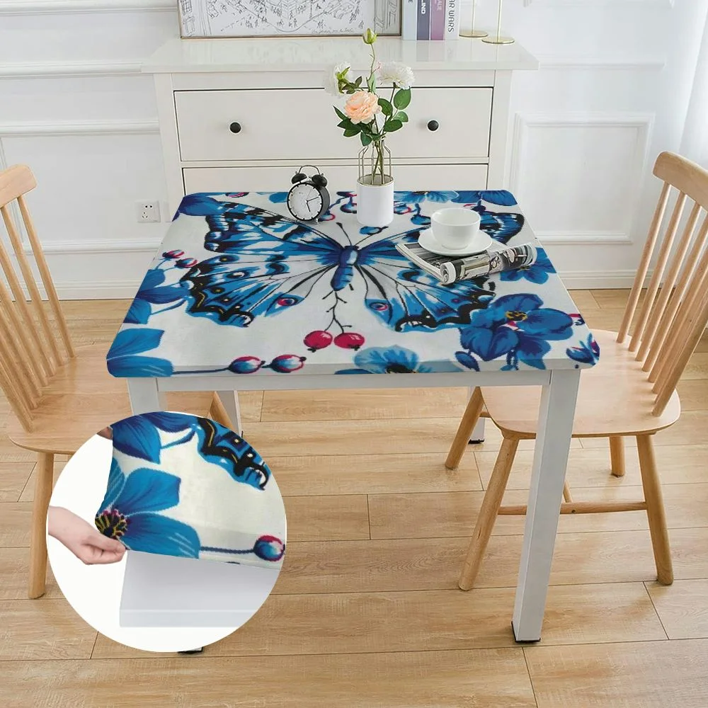PIKWEEK Waterproof Blue Butterfly Flower Decor Butterfly Lover Square Tablecloth white