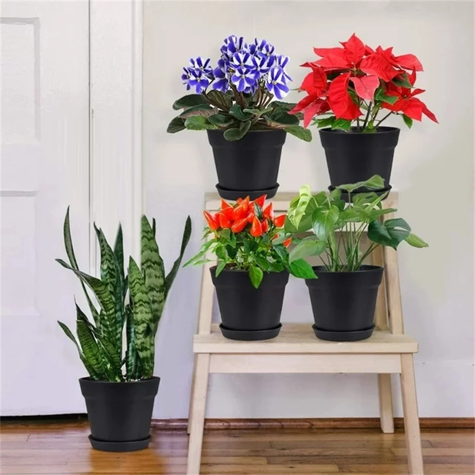 Bnnlsa Plastic Plants Nursery Pot 8Pcs Open Flowerpot Resin Plastic Flowerpot Balcony Large Rose Pot Pot Succulent Flowerpot