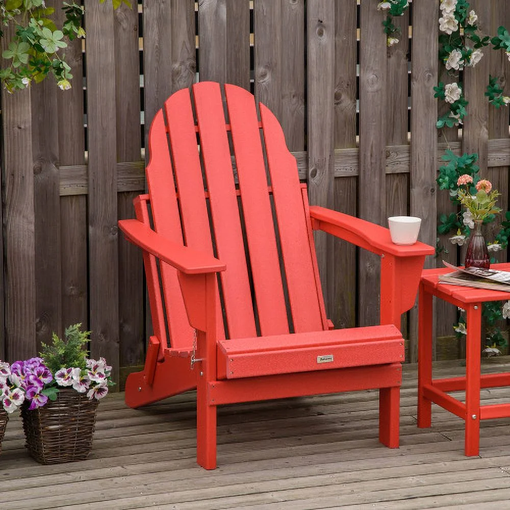 Buumin Folding Adirondack Chair, Faux Wood Patio & Fire Pit Chair, Weather Resistant HDPE for Deck, Outside Garden, Porch, Backyard, Red