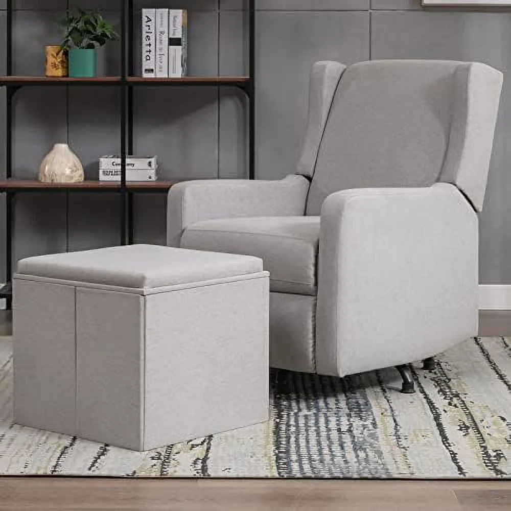 DIKTESSE Swivel Recliner Chair with  Ottoman  °Rotation Nursery Glider Chair with Adjustable Back&Side  Bag  Linen Fabric Upholstered Reclining Chair for Living Room/Bedroom  Dark Gr