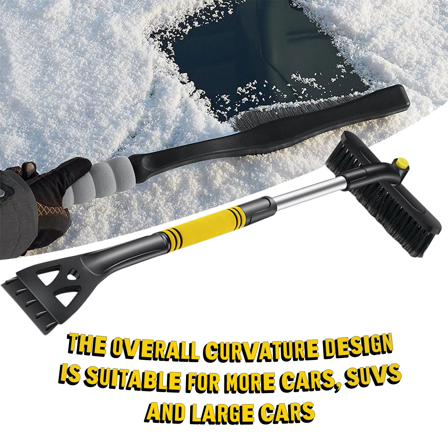 Samantha Cars Extendable Snow Brush with Ice Scraper and Foam Grip, Removal Tool, Lightweight Strong Plastic Design Yellow