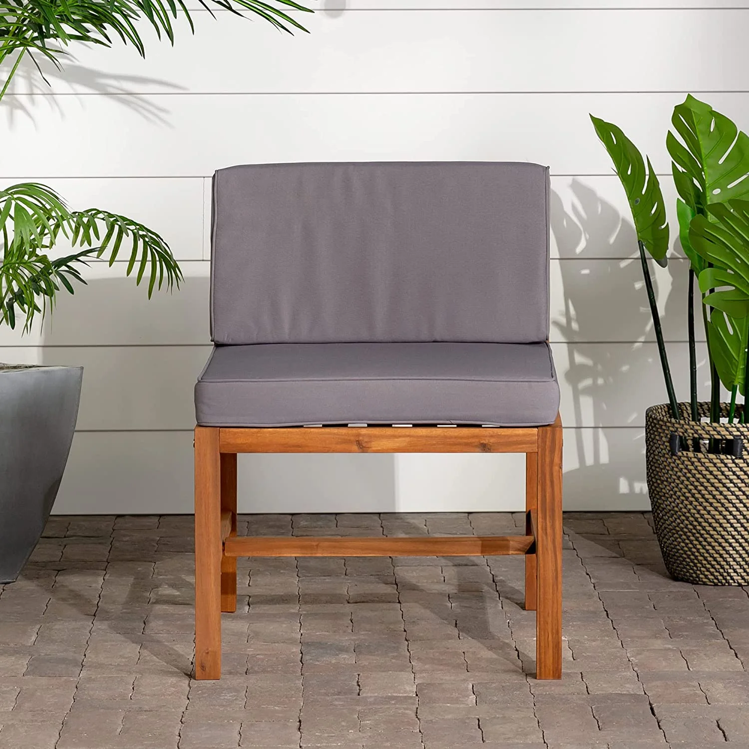 Ravello Contemporary Acacia Wood Armless Outdoor Modular Chair With Cushions, 30 Inch, Brown