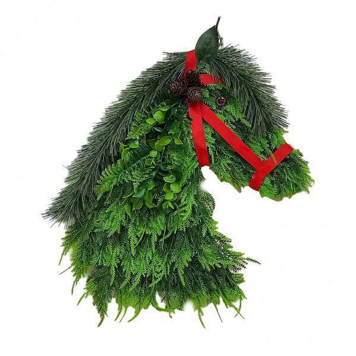 3 Head Wreath Christmas Animal Hanging Wreath Decoration Greenery Artificial Green Plants Wall Mount hanger for Front Door Wall Windows Room