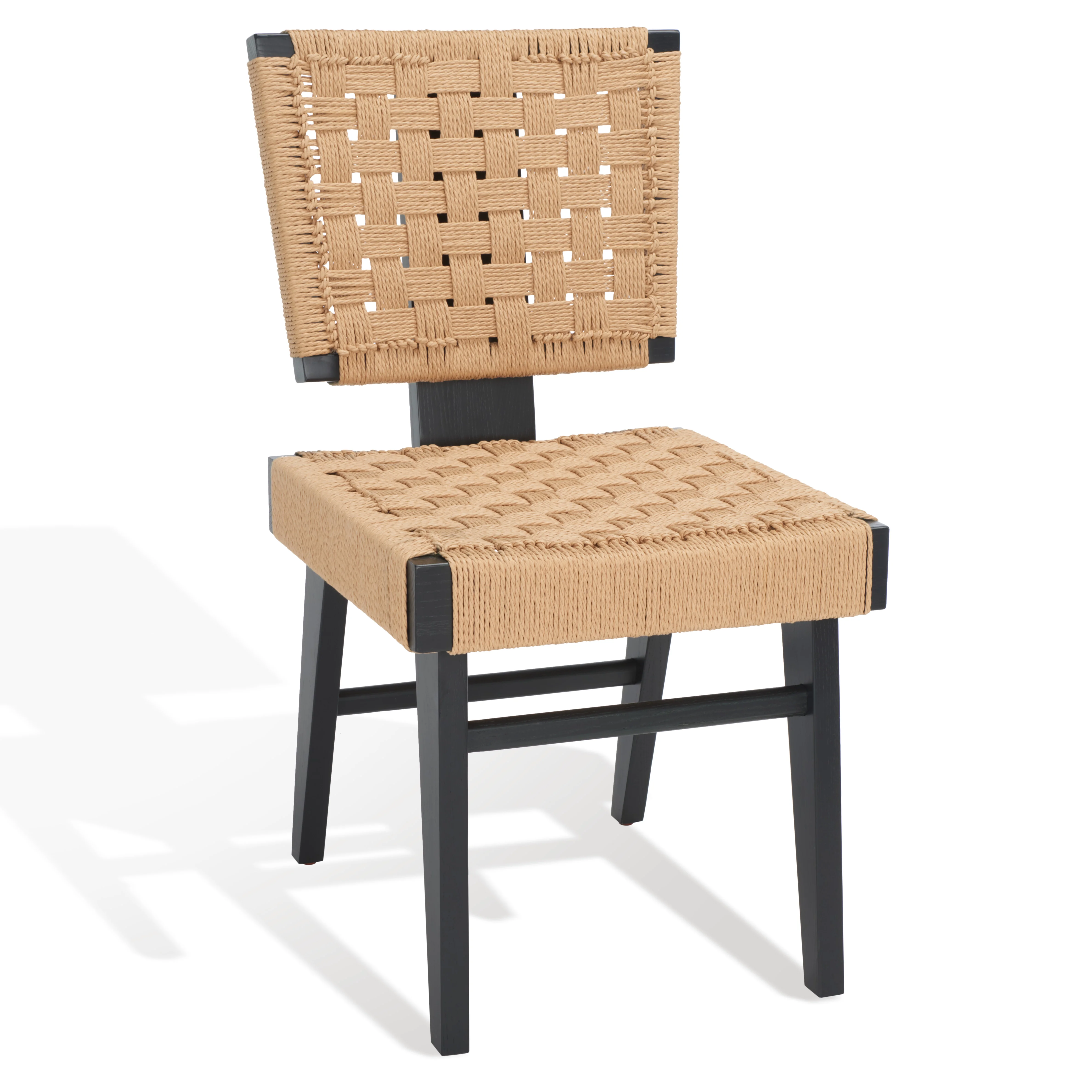 SAFAVIEH Couture Susanne Natural Woven Paper Solid Dining Side Chair, Black/Natural (Set of 2)