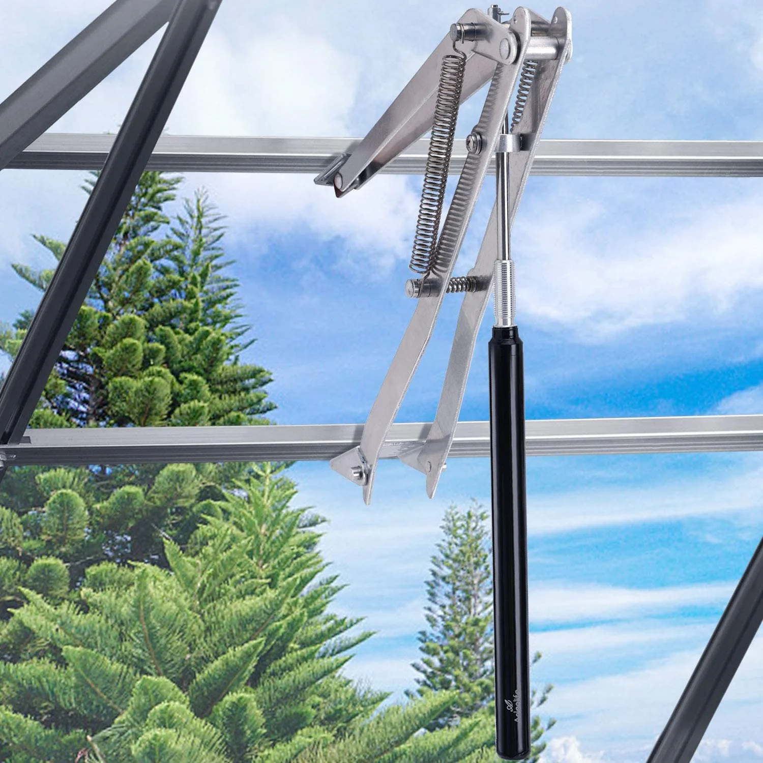 A ANLEOLFIE Automatic Roof Vent Opener Greenhouse Accessories Solar Window Louvre Thread Opener, Up to 30lbs (Dual Spring Opener)