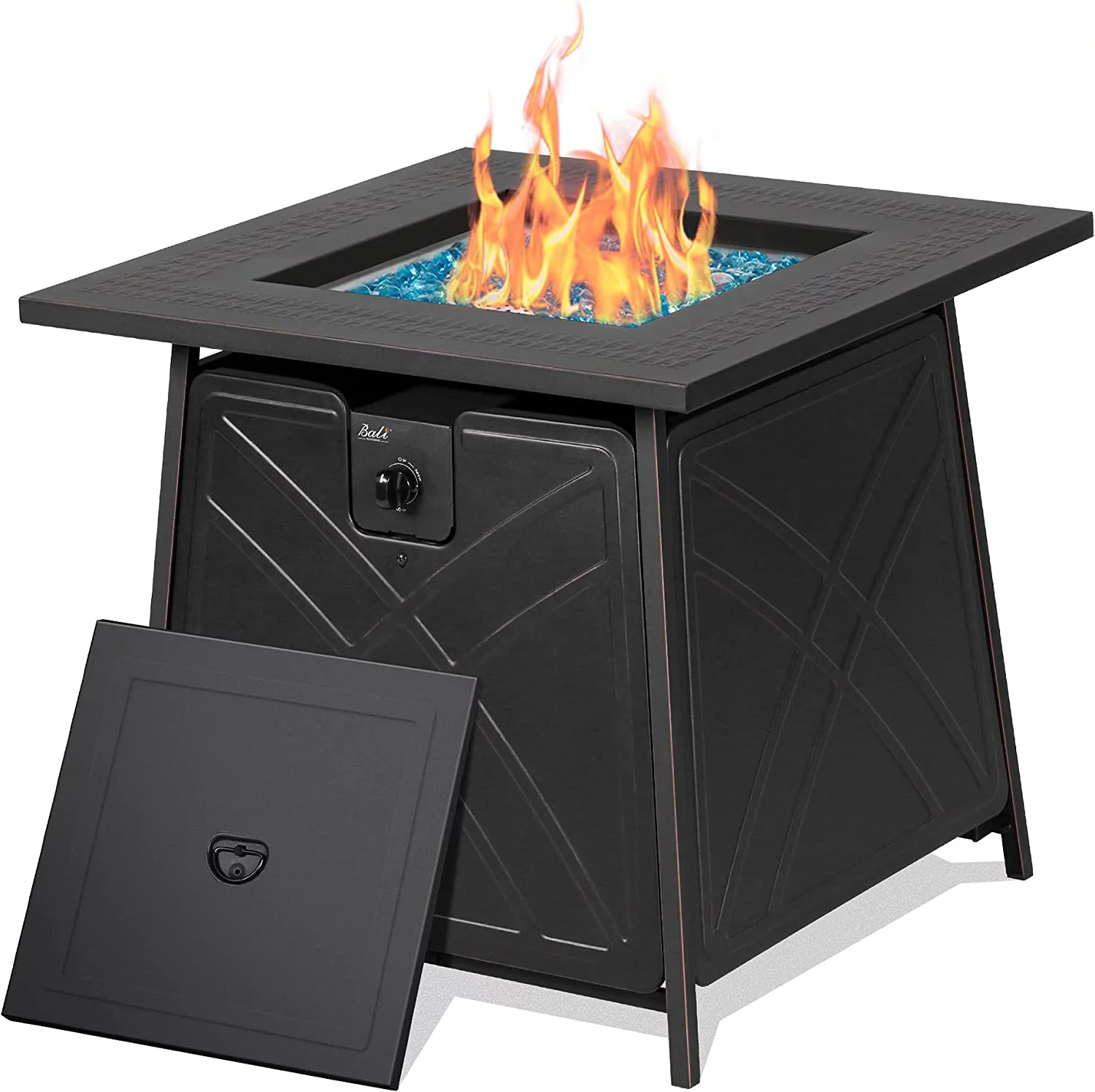 Propane Fire Pit Table, 28 inch 50,000 BTU Auto-Ignition Outdoor Gas Fire Pit Table, CSA Certification Approval and Strong Steel Tabletop (Square Black)