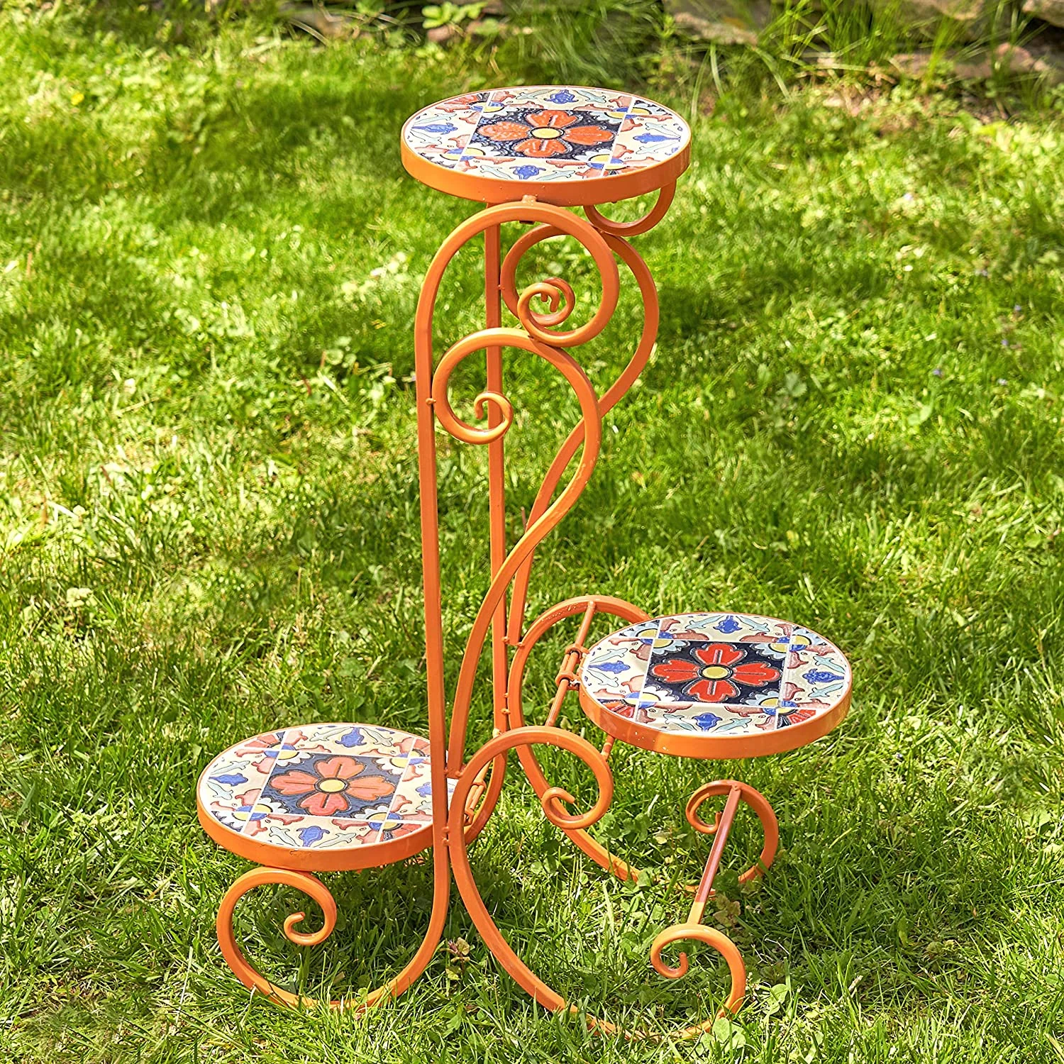 Mosaic Tile Furniture (3 Pot Plant Stand, Saint Petersburg Orange)