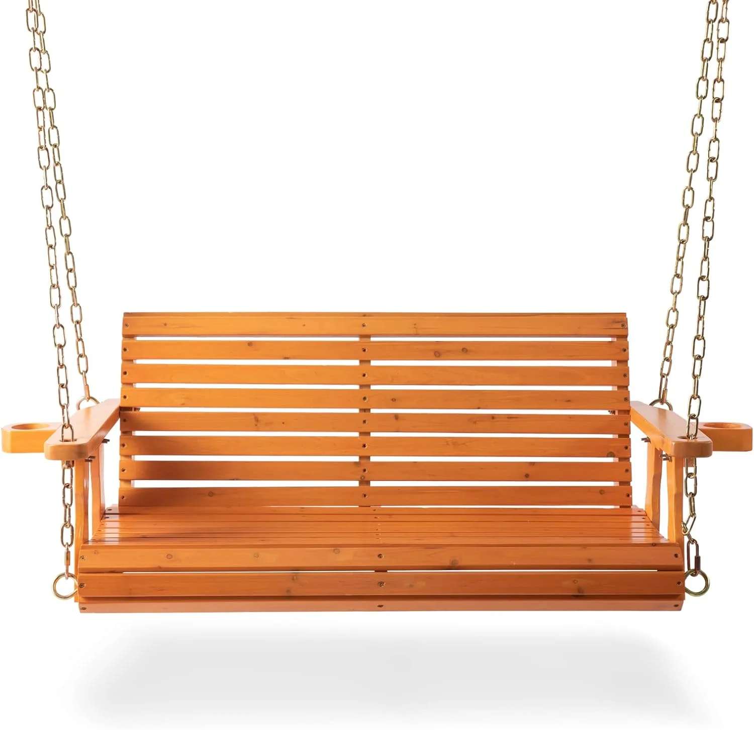 ASDRFYU Porch Wooden Swings with Chain - Outdoor Finished Hanging Bench Swing Chair  2 Seater  Natural for Garden  Courtyard  Patio