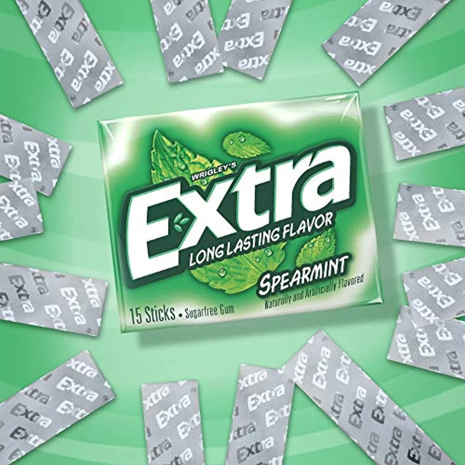 Extra Spearmint Sugarfree Chewing Gum, 15 Pieces (Pack Of 10)