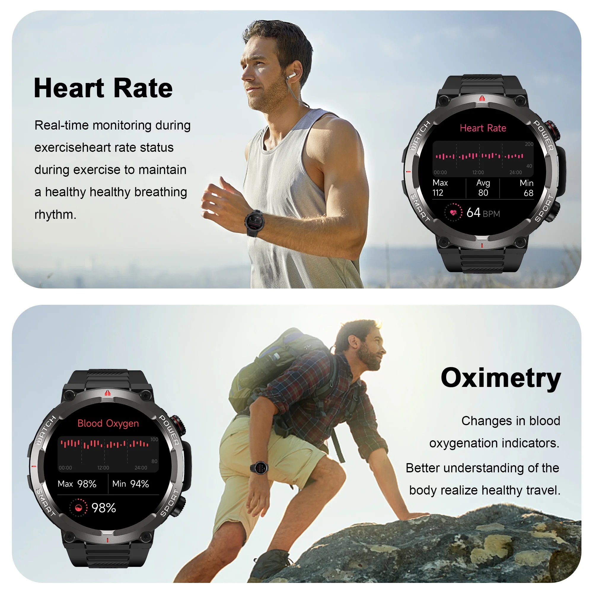 IOWODO Military Smart Watch,with APP,IP68 Waterproof,1.39