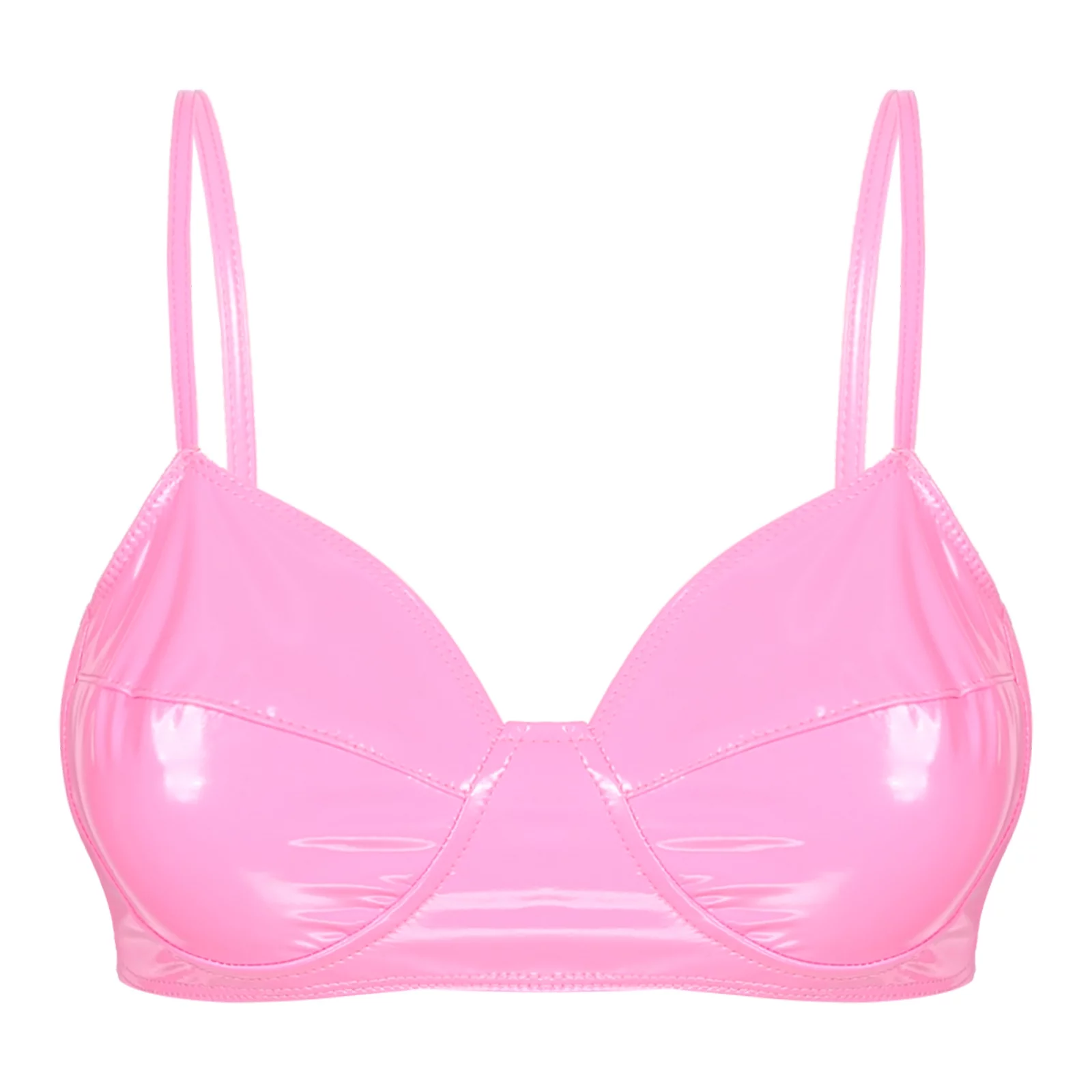 MSemis Womens Wire-Free Bra Top Lingerie Leather Wet Look Bustier