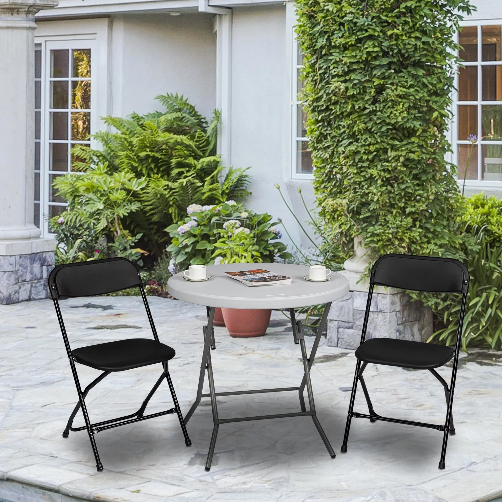 6pcs Injection Molding Classic Garden Plastic Folding Chair Black