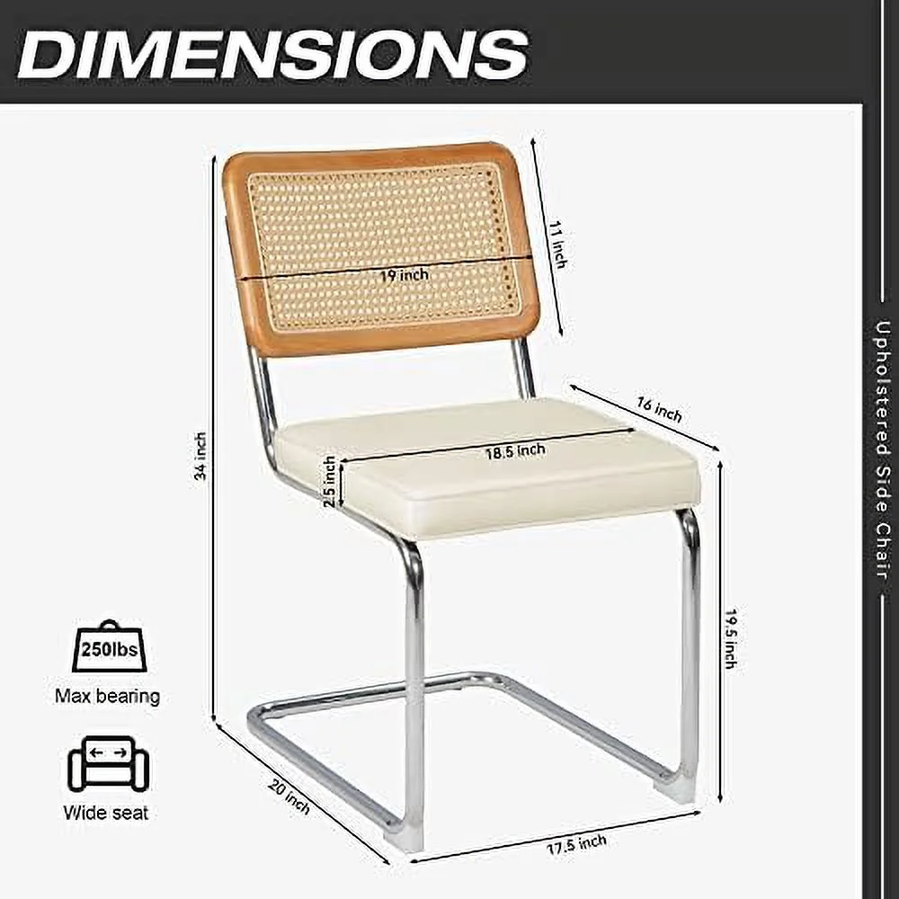 YZboomLife Patio Dining Chair  with Waterproof Design Fabric for Outdoor Mid-Century Modern Chairs with Metal Chrome Legs  Armless Mesh Back Cane Chairs  Home Dining Accent Chairs  Griege