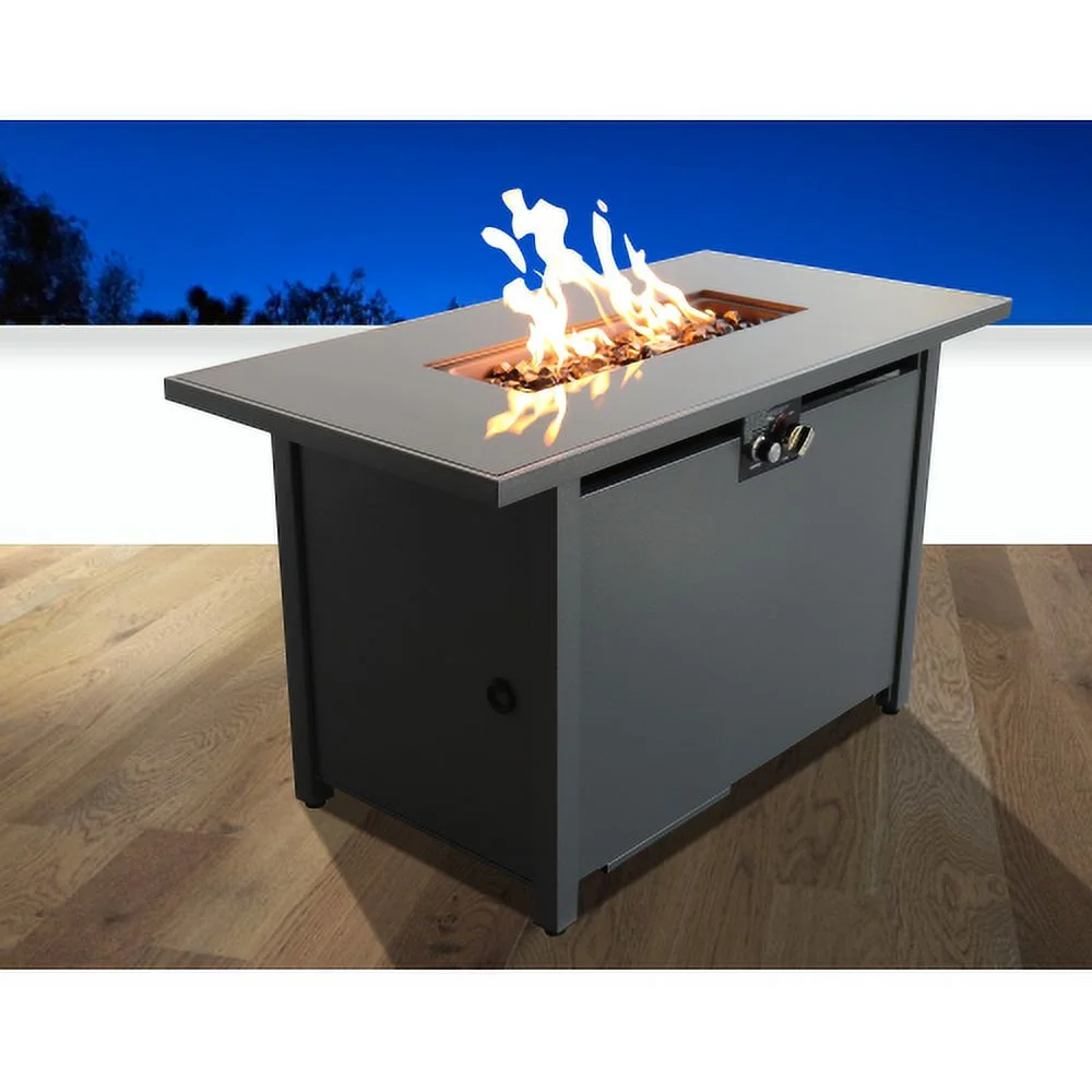 Buumin Living Source International 42 White Smoked Glass Metal Rectangle Fire Pit