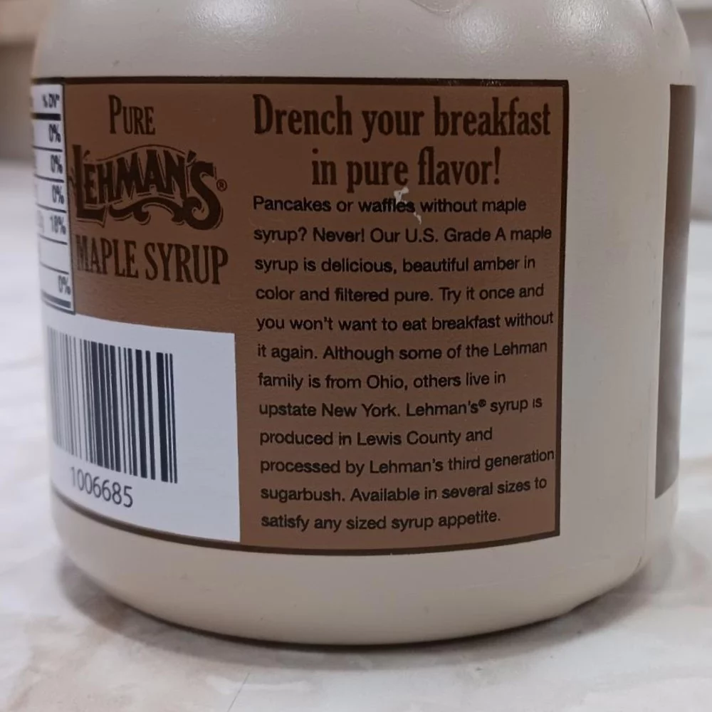 Lehman's Real Pure Maple Syrup U.S. Grade A Medium Amber 1 Pint Jug