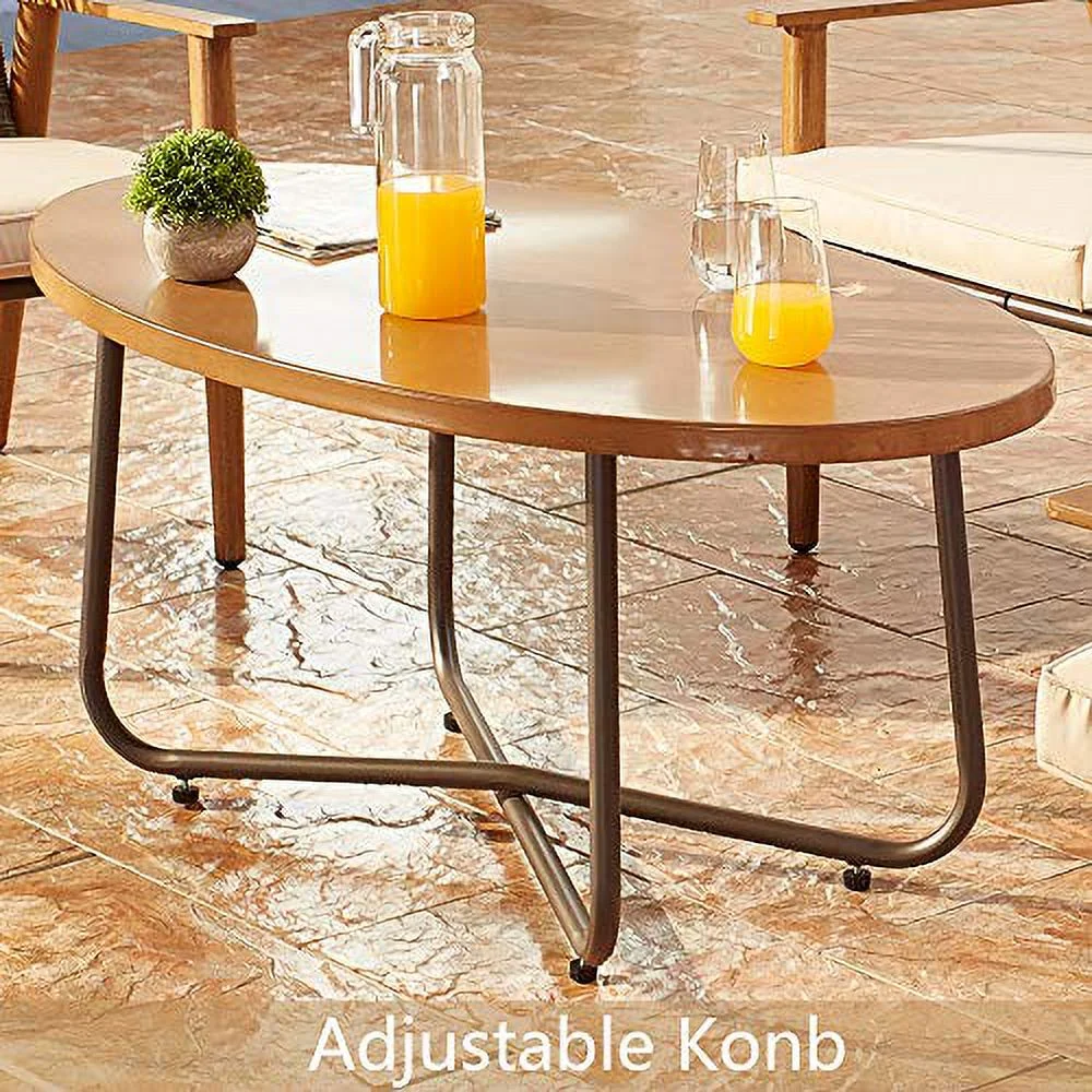 PatioFestival 2 Pieces Patio Loveseat Wood Grain Finish with Coffee Table Outdoor Bistro Furniture Set for Lawn Porch Garden Yard Poolside (Large, Khaki)